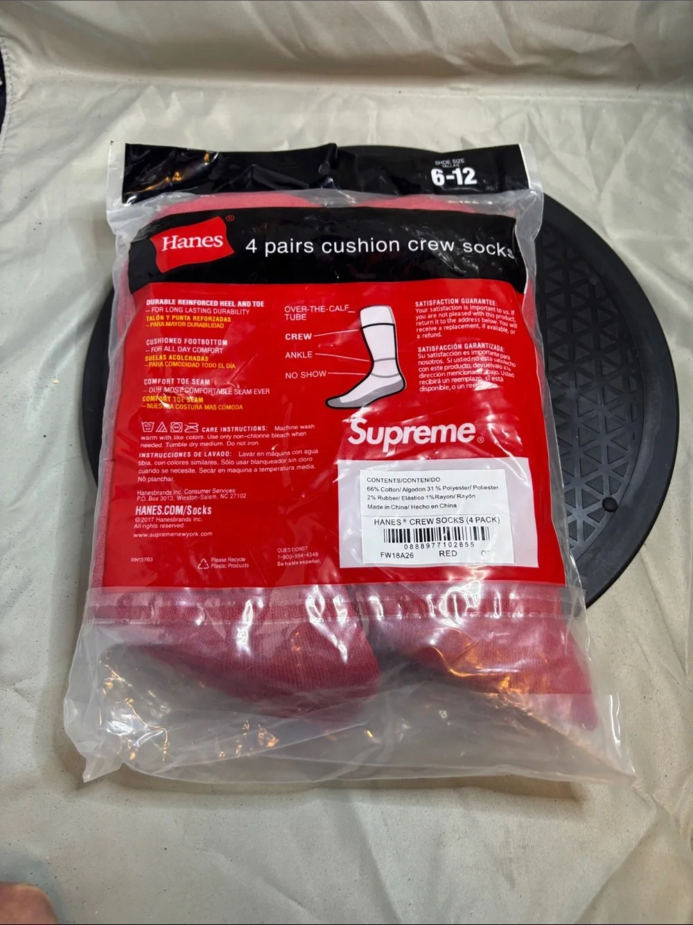 Red supreme Cushion Crew Socks - Pack of 4